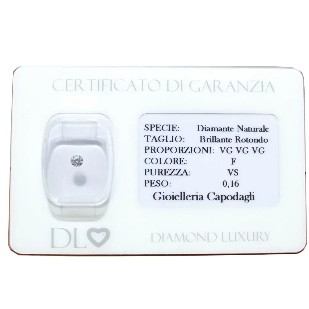 DI LEO DIAMOND BLISTER BRILLIANT CUT 0,16 KARAATTIA VÄRI F CLARITY VS