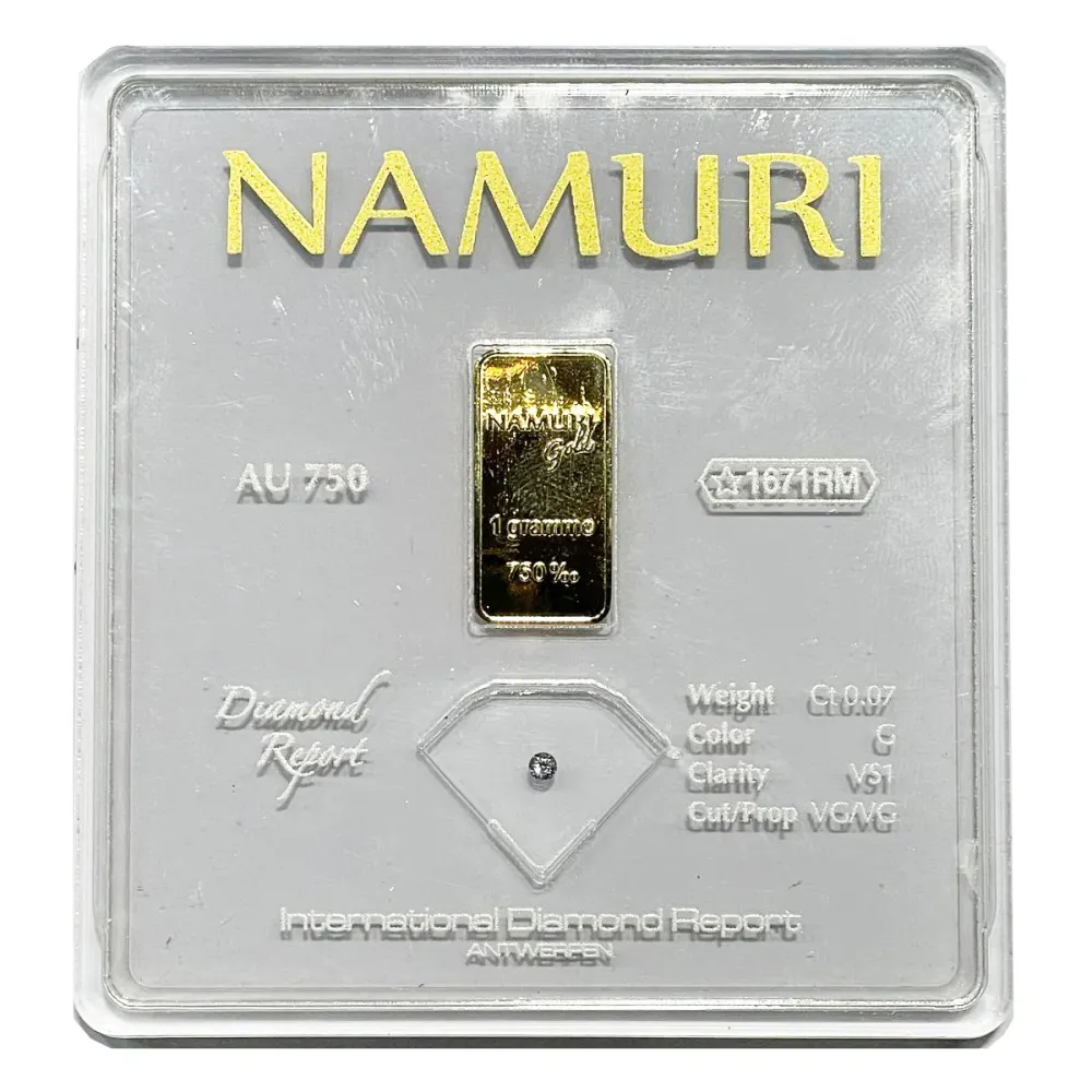 Namuri harkko 1 gramma 18 kilotonnia kultatimantti 0,07 ct G VS1 NDJ/G07GVS