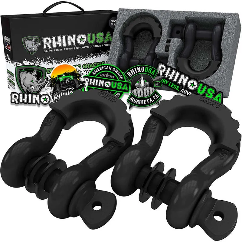 Rhino USA 3/4In D-Ring Shackle Set, Pack 2 (Black)